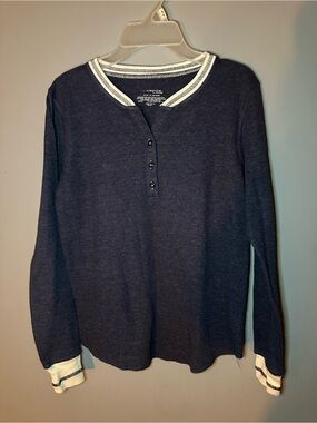 OTTO Navy V-Neck Henley Sweater with White Trim